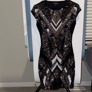 Express Black and Silver Sequin Mini Dress